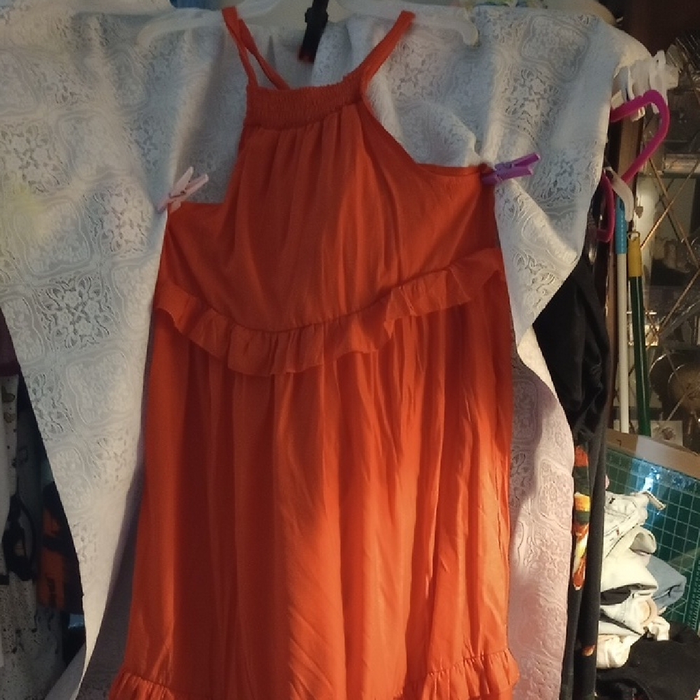 Women’s Orange Maxi Dress with Ruffle Detail